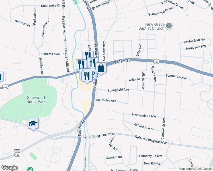 map of restaurants, bars, coffee shops, grocery stores, and more near 1703 Springfield Avenue in Salem