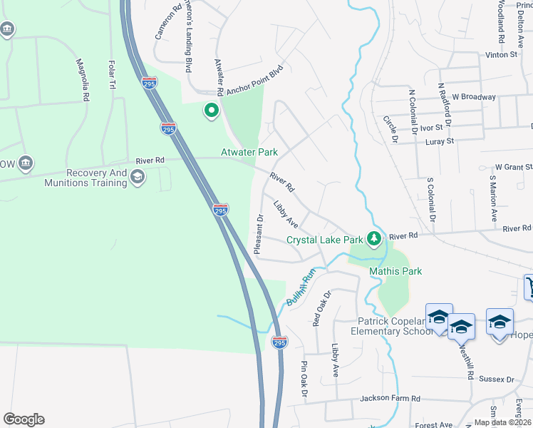 map of restaurants, bars, coffee shops, grocery stores, and more near 215 Pleasant Drive in Hopewell