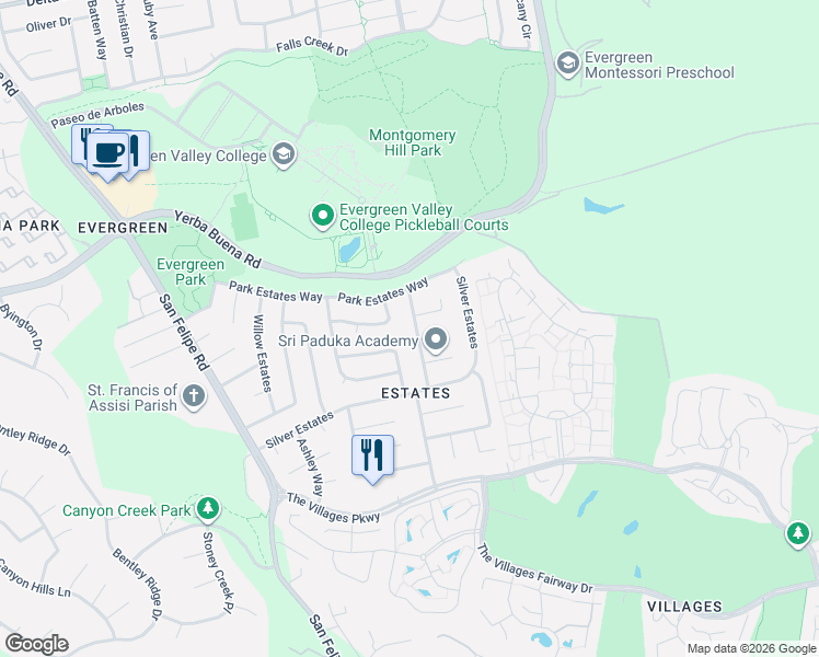 map of restaurants, bars, coffee shops, grocery stores, and more near 3005 Lake Estates Court in San Jose