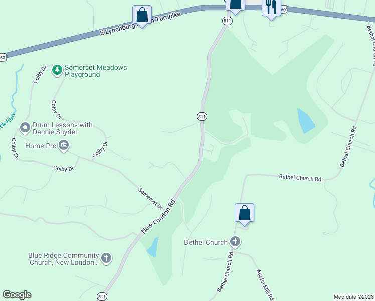 map of restaurants, bars, coffee shops, grocery stores, and more near 1139 Readmoor Estate Drive in Forest