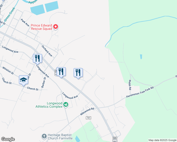 map of restaurants, bars, coffee shops, grocery stores, and more near 501 Sunchase Boulevard in Farmville