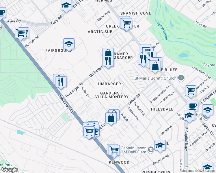 map of restaurants, bars, coffee shops, grocery stores, and more near 2795 Garden Avenue in San Jose
