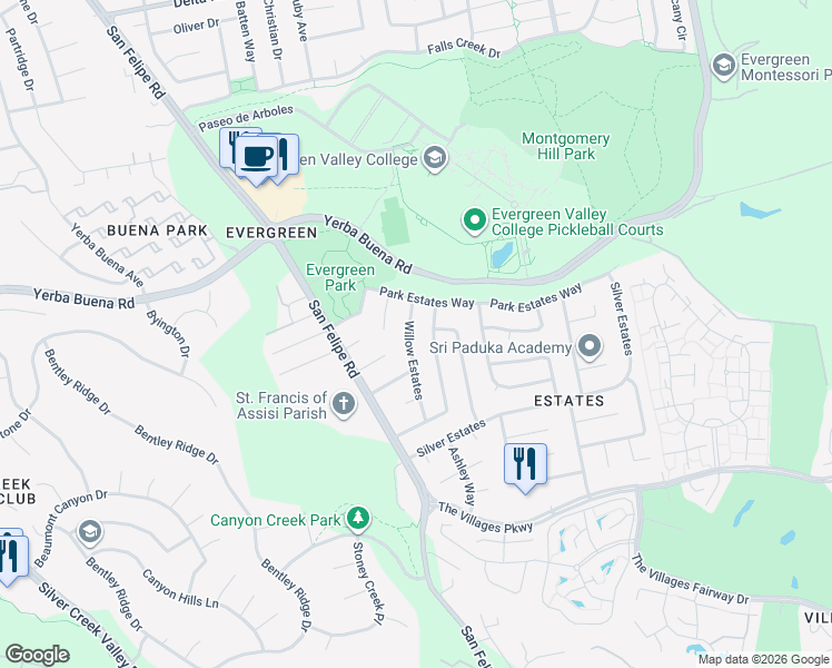 map of restaurants, bars, coffee shops, grocery stores, and more near 5135 Harvest Estates in San Jose