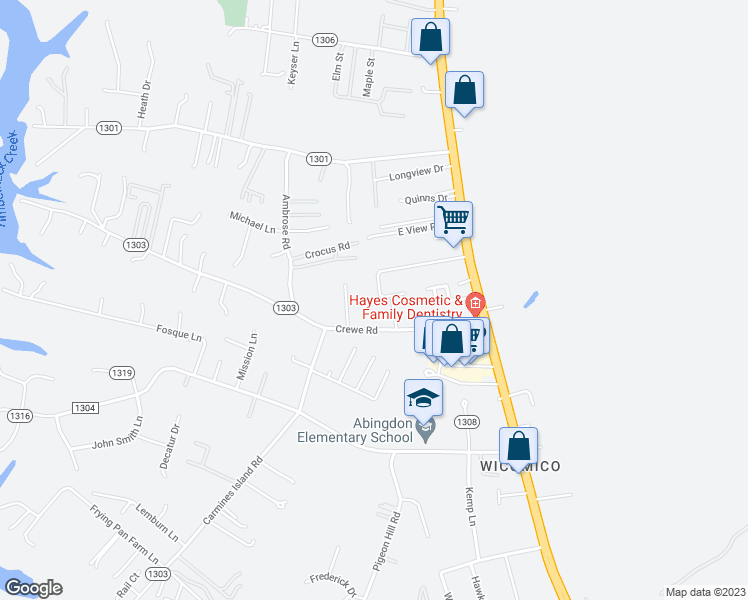 map of restaurants, bars, coffee shops, grocery stores, and more near 7016 Colemans Crossing Avenue in Gloucester Point