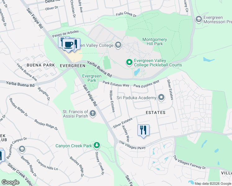 map of restaurants, bars, coffee shops, grocery stores, and more near 5135 Harvest Estates in San Jose