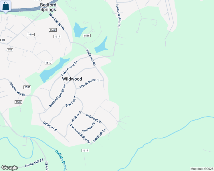 map of restaurants, bars, coffee shops, grocery stores, and more near 496 Wildwood Road in Lynchburg