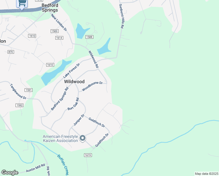 map of restaurants, bars, coffee shops, grocery stores, and more near 496 Wildwood Road in Lynchburg