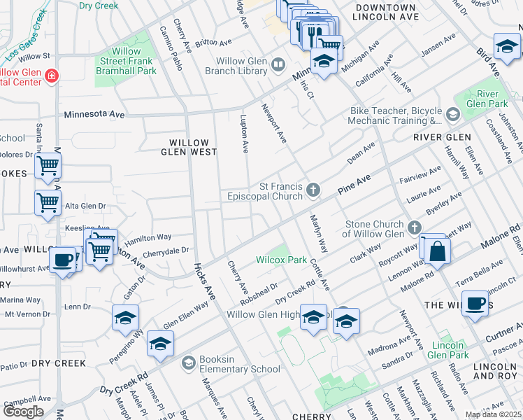 map of restaurants, bars, coffee shops, grocery stores, and more near 1636 Dale Avenue in San Jose