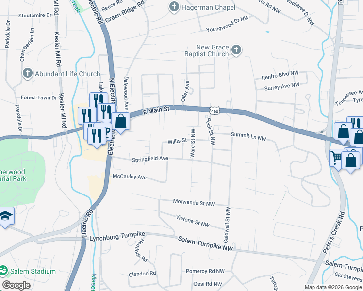 map of restaurants, bars, coffee shops, grocery stores, and more near 1945 Springfield Avenue in Salem