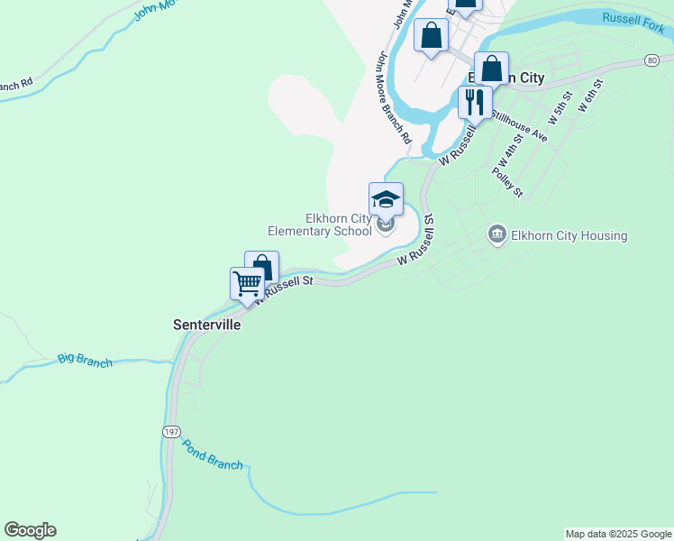 map of restaurants, bars, coffee shops, grocery stores, and more near 124 Cougar Drive in Elkhorn City