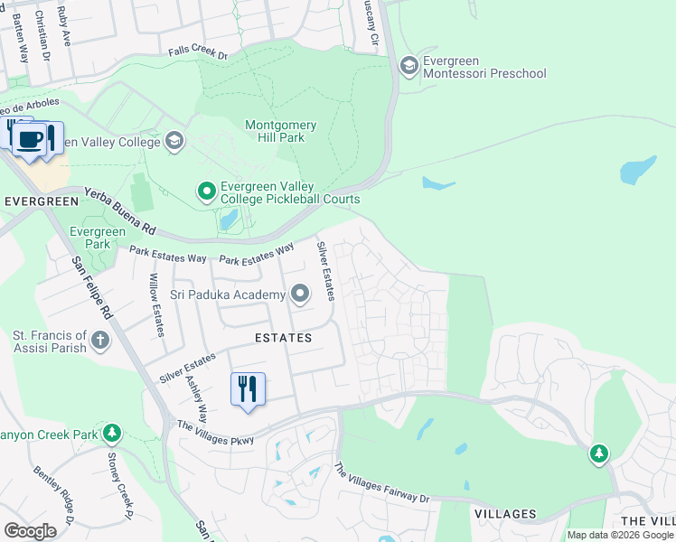 map of restaurants, bars, coffee shops, grocery stores, and more near 7042 Vía Valverde in San Jose