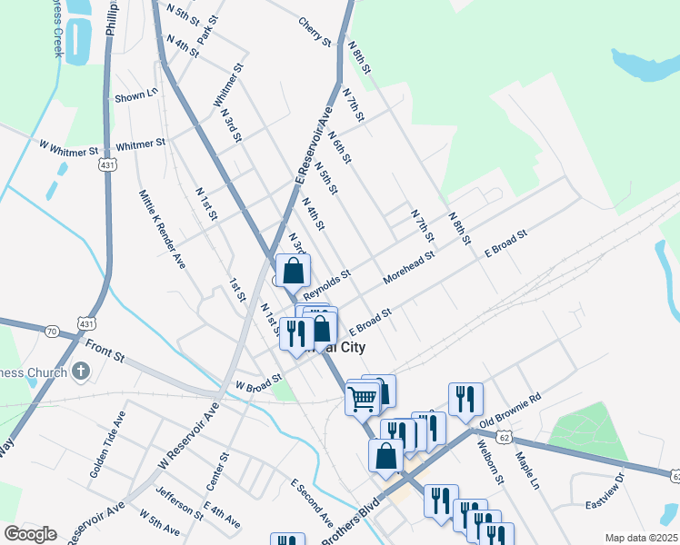 map of restaurants, bars, coffee shops, grocery stores, and more near 301 North 4th Street in Central City