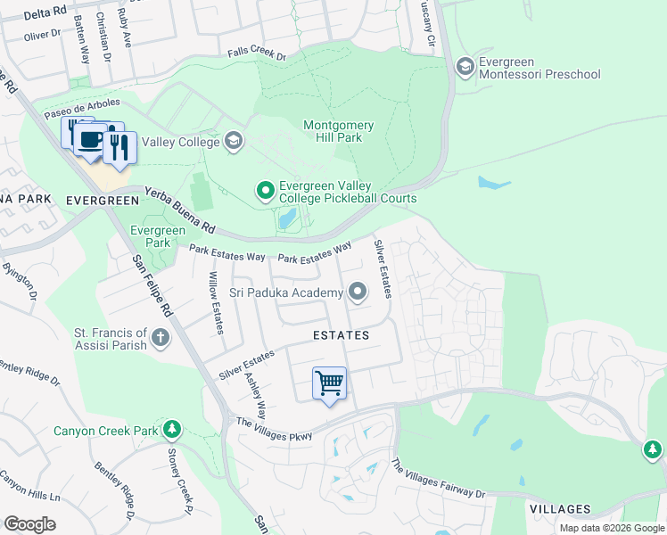 map of restaurants, bars, coffee shops, grocery stores, and more near 3064 Sunny Meadow Lane in San Jose