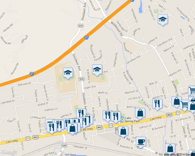 map of restaurants, bars, coffee shops, grocery stores, and more near 520 Bruffey Street in Salem