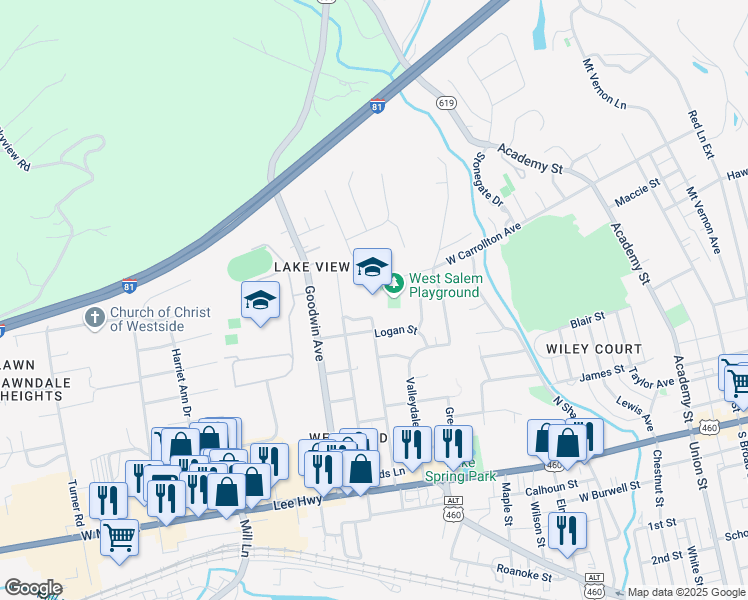 map of restaurants, bars, coffee shops, grocery stores, and more near 520 Bruffey Street in Salem