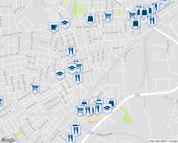 map of restaurants, bars, coffee shops, grocery stores, and more near 301 South 13th Avenue in Hopewell