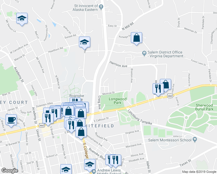 map of restaurants, bars, coffee shops, grocery stores, and more near 217 Waverly Street in Salem