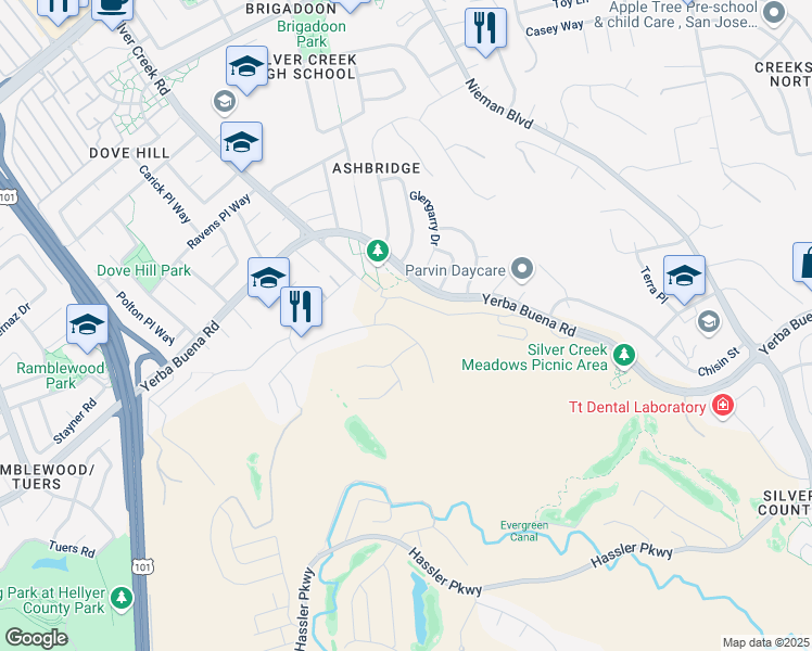 map of restaurants, bars, coffee shops, grocery stores, and more near 1781 Indigo Oak Lane in San Jose