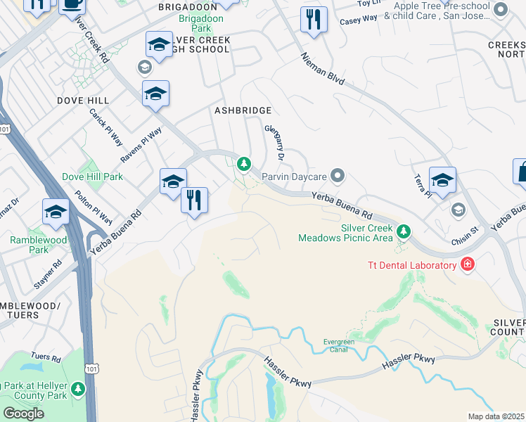 map of restaurants, bars, coffee shops, grocery stores, and more near 1781 Indigo Oak Lane in San Jose