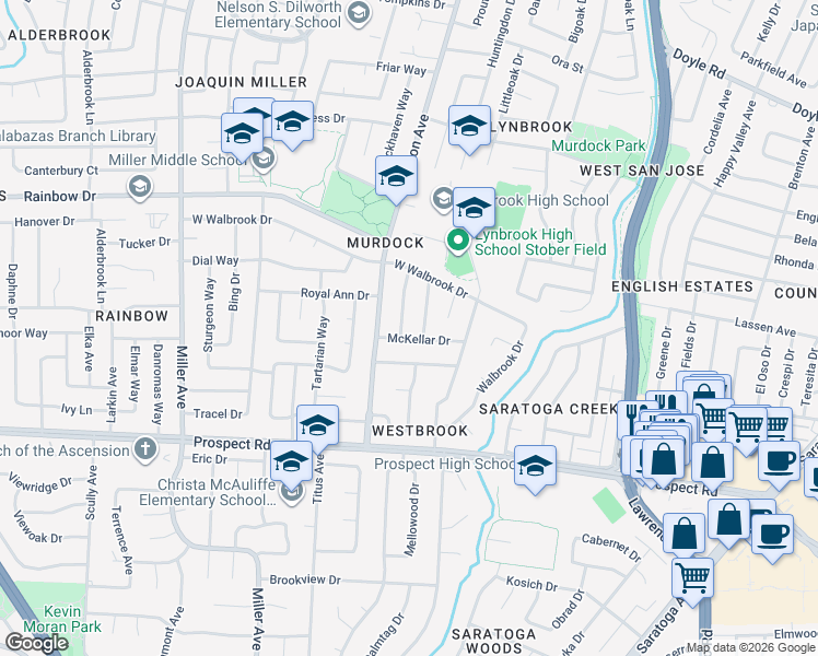 map of restaurants, bars, coffee shops, grocery stores, and more near 1407 Heckman Way in San Jose