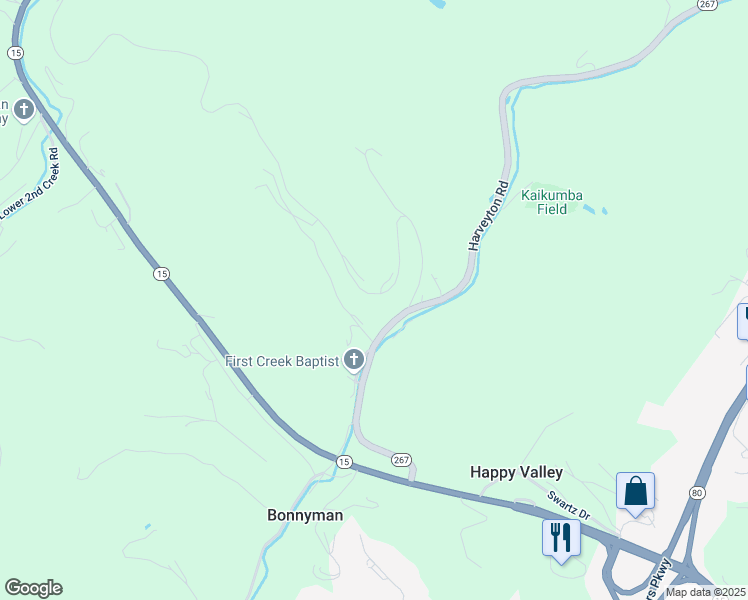 map of restaurants, bars, coffee shops, grocery stores, and more near 95 Shuckbeam Hollow in Bonnyman