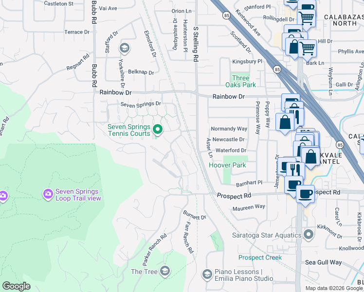 map of restaurants, bars, coffee shops, grocery stores, and more near 11672 Westshore Court in Cupertino