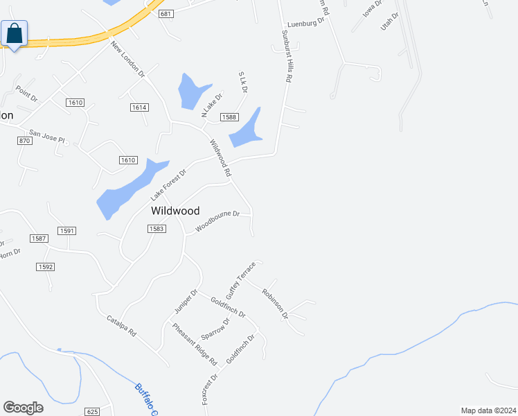 map of restaurants, bars, coffee shops, grocery stores, and more near 440 Wildwood Road in Lynchburg