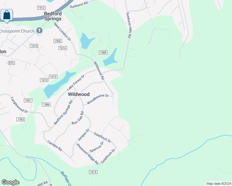 map of restaurants, bars, coffee shops, grocery stores, and more near 440 Wildwood Road in Lynchburg