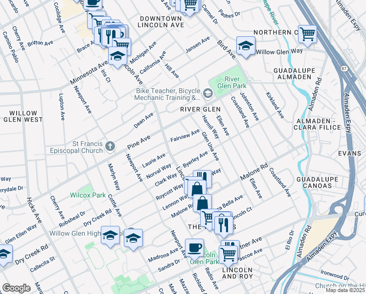 map of restaurants, bars, coffee shops, grocery stores, and more near 1061 Laurie Avenue in San Jose