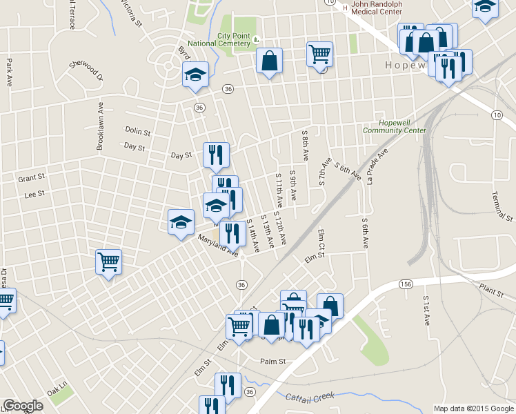 map of restaurants, bars, coffee shops, grocery stores, and more near 236 South 13th Avenue in Hopewell