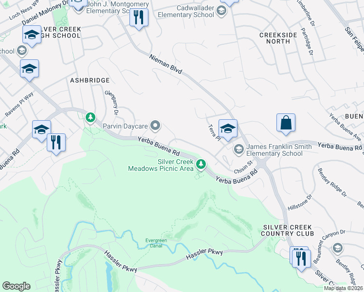 map of restaurants, bars, coffee shops, grocery stores, and more near 2118 Chisin Street in San Jose