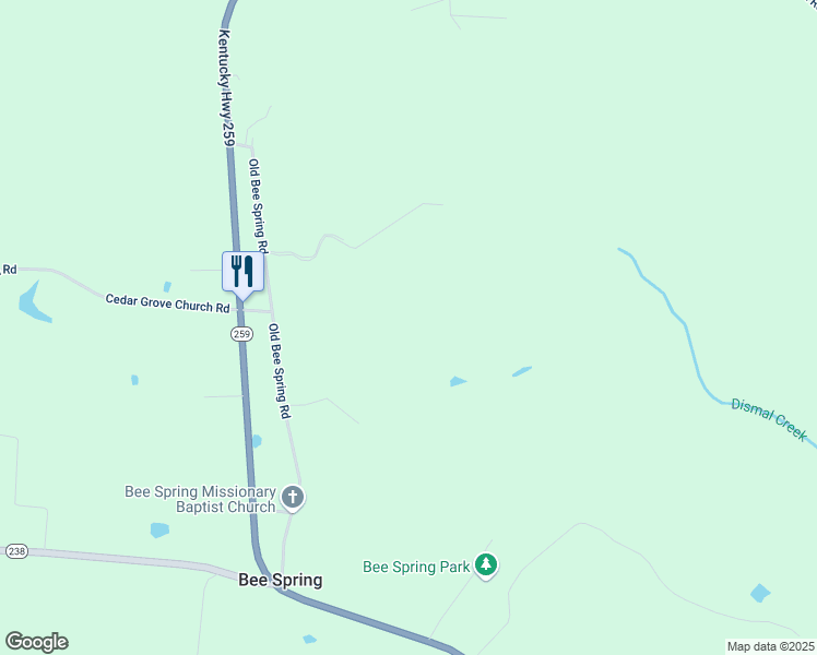 map of restaurants, bars, coffee shops, grocery stores, and more near 514 Old Bee Spring Road in Bee Spring