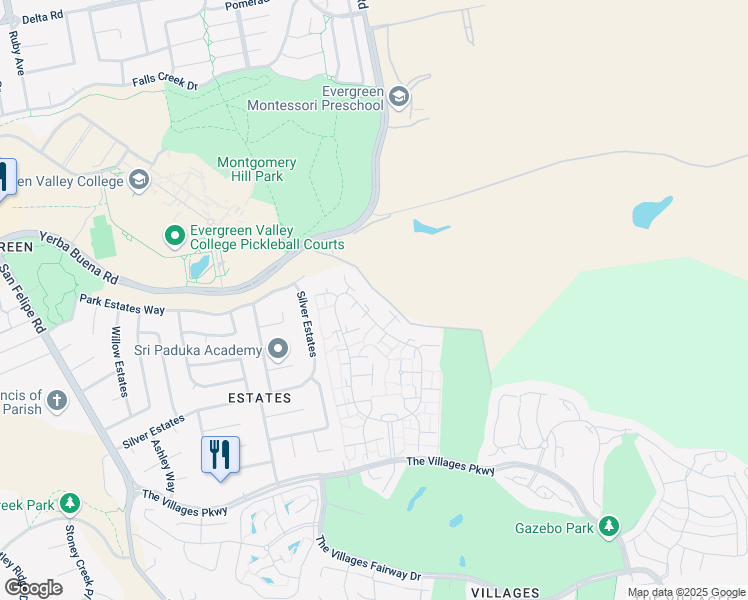 map of restaurants, bars, coffee shops, grocery stores, and more near 5258 Cribari Heights in San Jose