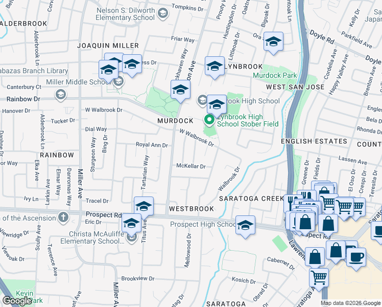 map of restaurants, bars, coffee shops, grocery stores, and more near 1407 Heckman Way in San Jose