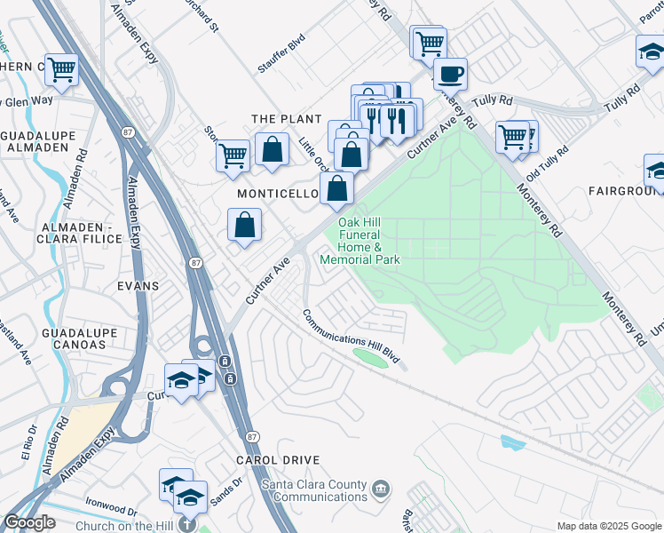 map of restaurants, bars, coffee shops, grocery stores, and more near 2279 Golden Crest Common in San Jose