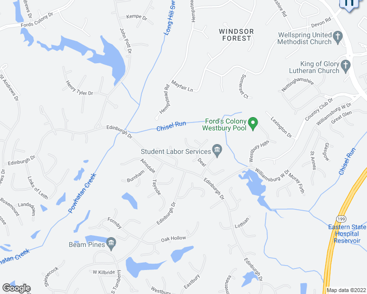 map of restaurants, bars, coffee shops, grocery stores, and more near 105 Brancaster in Williamsburg