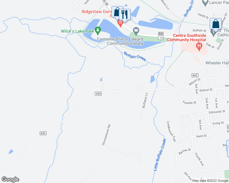 map of restaurants, bars, coffee shops, grocery stores, and more near 1705 High Street in Farmville