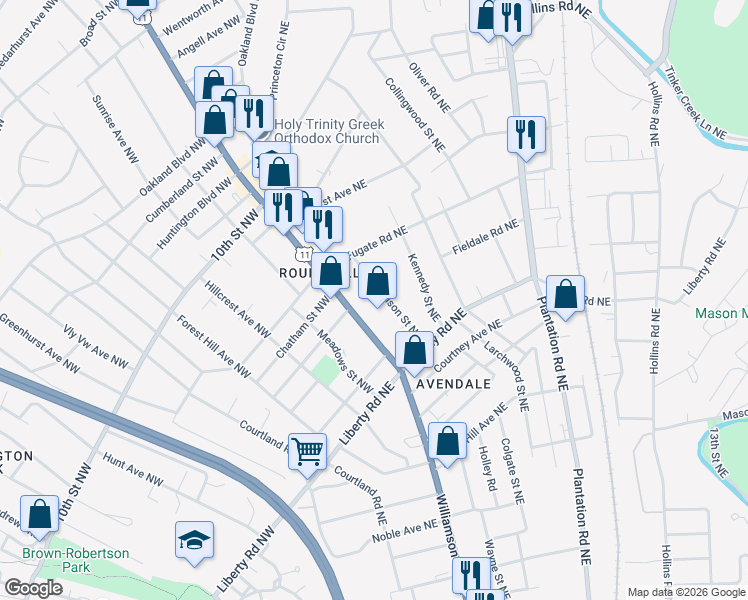 map of restaurants, bars, coffee shops, grocery stores, and more near 2813 Williamson Road in Roanoke