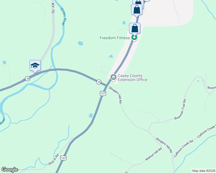 map of restaurants, bars, coffee shops, grocery stores, and more near Shugars Hill Road in Liberty