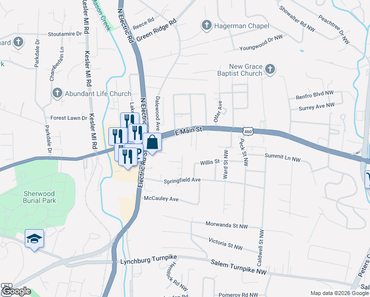 map of restaurants, bars, coffee shops, grocery stores, and more near 46 Frantz Street in Salem