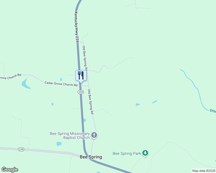 map of restaurants, bars, coffee shops, grocery stores, and more near 514 Old Bee Spring Road in Bee Spring