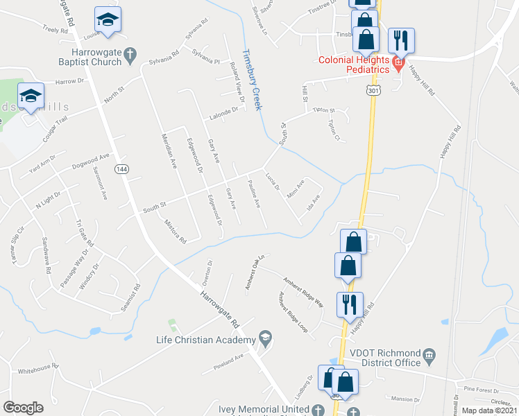 map of restaurants, bars, coffee shops, grocery stores, and more near 16115 Pauline Avenue in Chester
