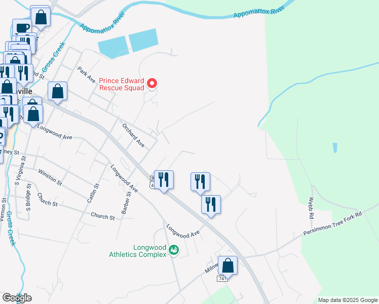 map of restaurants, bars, coffee shops, grocery stores, and more near 508 Hylawn Avenue in Farmville