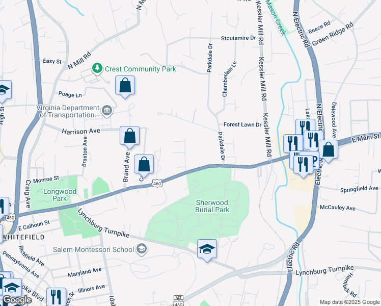 map of restaurants, bars, coffee shops, grocery stores, and more near 100 Pinehurst Street in Salem