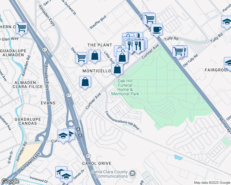 map of restaurants, bars, coffee shops, grocery stores, and more near 2279 Golden Crest Common in San Jose