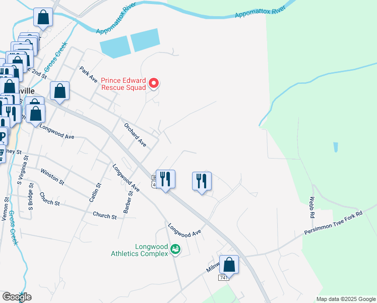 map of restaurants, bars, coffee shops, grocery stores, and more near 228 Hylawn Avenue in Farmville