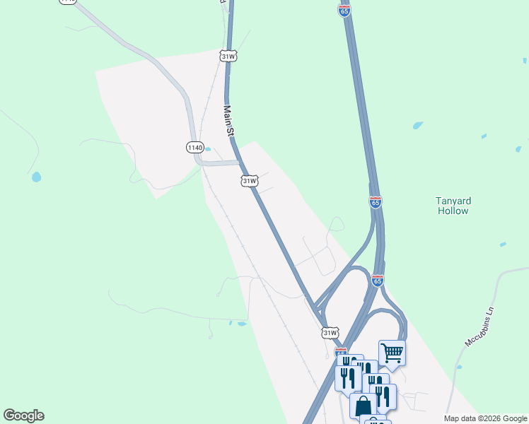 map of restaurants, bars, coffee shops, grocery stores, and more near 1603 Main Street in Munfordville
