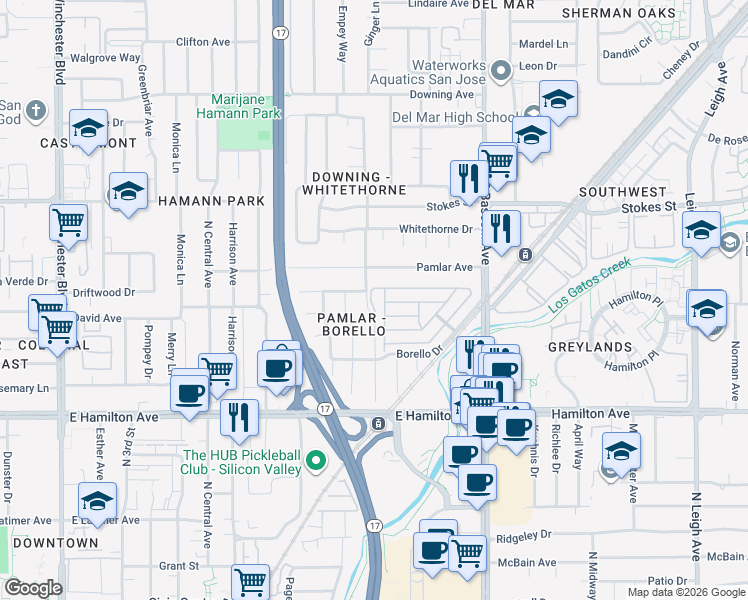 map of restaurants, bars, coffee shops, grocery stores, and more near 137 Quail Hollow Drive in San Jose