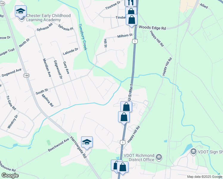 map of restaurants, bars, coffee shops, grocery stores, and more near 2805 Ida Avenue in Chester