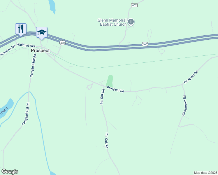 map of restaurants, bars, coffee shops, grocery stores, and more near Prospect Road in Prospect